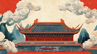 古风中式建筑与山水云景