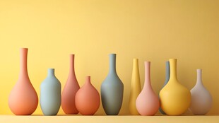 多彩花瓶排列展示