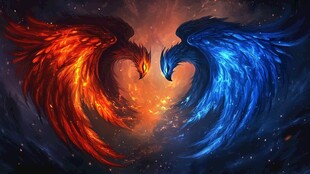 冰火双凤对峙奇幻场景