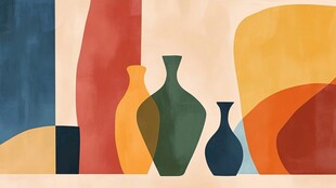 抽象几何背景下的多彩花瓶