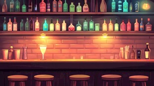 复古风酒吧吧台插画场景