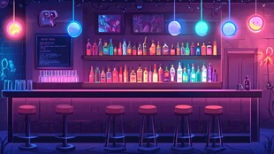霓虹闪烁的酷炫酒吧场景