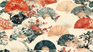 日式折扇花卉图案纹理