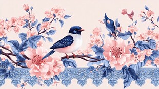 花鸟相依 中式浪漫插画