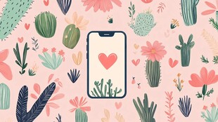 手机中的绿植爱心插画