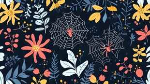 万圣节花卉蜘蛛图案背景