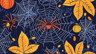 万圣节蜘蛛蛛网秋叶图案