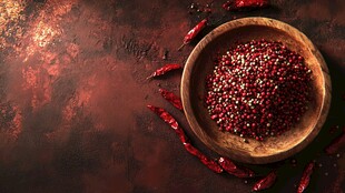 木碗中的红花椒与辣椒