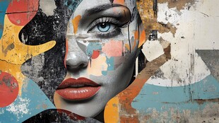 抽象艺术风格的女性面部彩绘