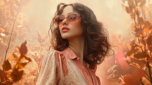 秋日林中的时尚优雅女性