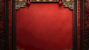 中式红底雕花边框背景