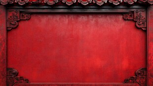 中式红底雕花边框背景图