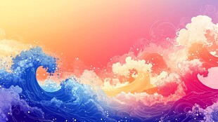 梦幻绚丽海浪背景插画