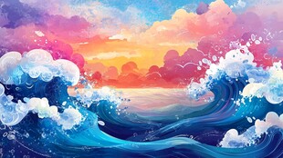 梦幻海洋日落壮丽景观