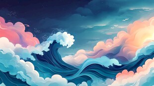 梦幻海浪与绚烂天空之景