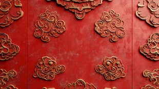 红底祥云雕花中式装饰