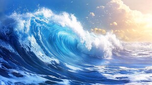 汹涌海浪与绚丽天空景象