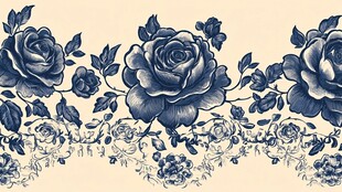 蓝白玫瑰花卉装饰图案