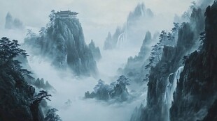 水墨山水间的缥缈仙境