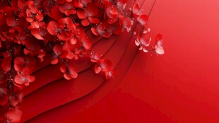 红色花卉装点的喜庆背景