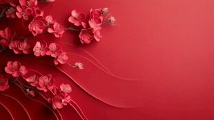 红色背景上的娇艳粉色花朵