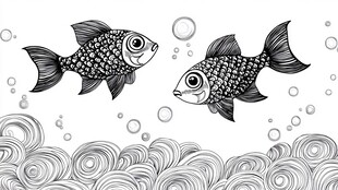 黑白双金鱼的水中之舞