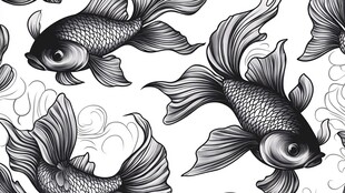 黑白金鱼图案纹理设计