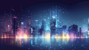 梦幻都市夜景闪烁未来感