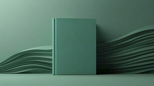 青绿色书籍与波浪形背景