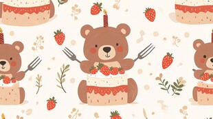 小熊享草莓蛋糕可爱图案