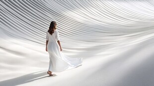 白衣女子漫步于梦幻空间