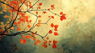 秋日红枫树枝的诗意景致