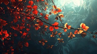 梦幻红叶树枝光影之美