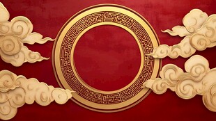中式红底祥云金环背景图