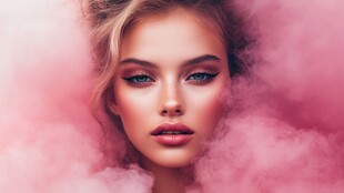 梦幻粉雾中的魅力女性