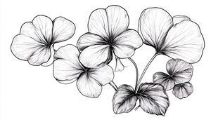 手绘天竺葵花卉线稿图