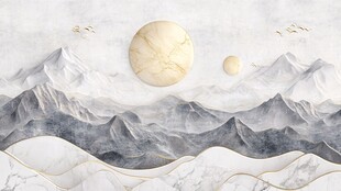 新中式山水日月背景图