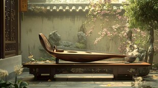 古雅庭院中的中式古琴雅景