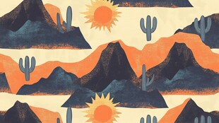 沙漠山川仙人掌插画图案