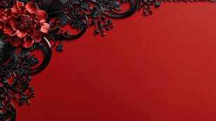 红底黑花饰边华丽背景