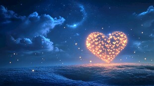 梦幻夜空下的心形璀璨烟火