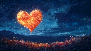 星空下的爱心花海奇观