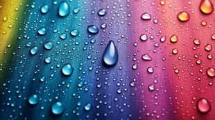 彩虹背景上的晶莹水滴