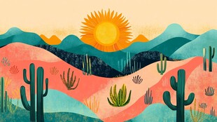 沙漠日出风景插画