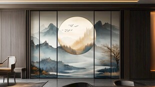 中式山水屏风 典雅客厅景致
