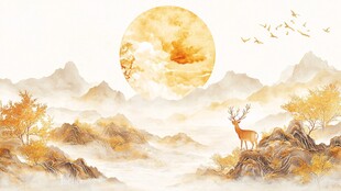 金秋山林间的鹿与明月