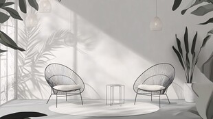 简约室内休闲椅与绿植场景