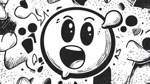 卡通笑脸表情的黑白插画