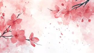 春日烂漫樱花水彩背景图