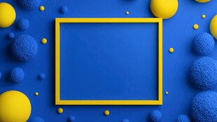 蓝黄立体背景中的方形框架